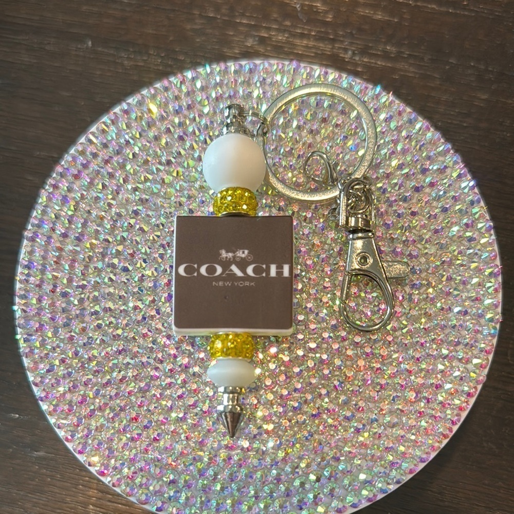 Coach Yellow and White Beaded Keychain